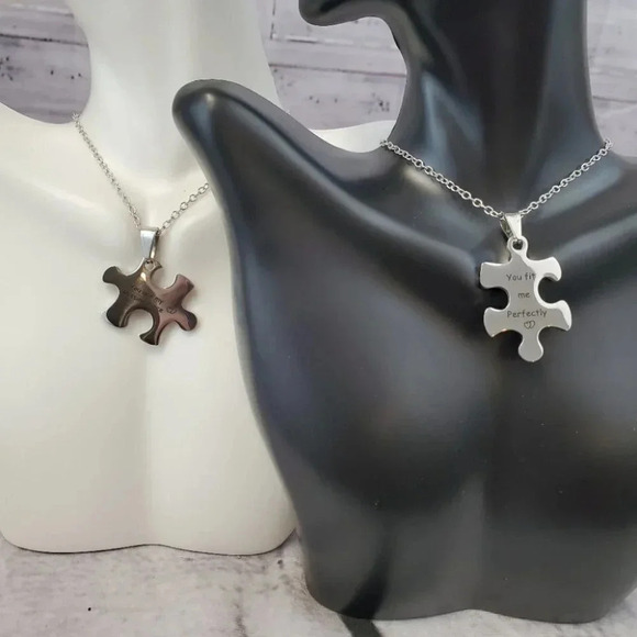 Couples Puzzle Piece Necklaces, Missing Pieces and Fit Perfectly - Picture 8 of 9